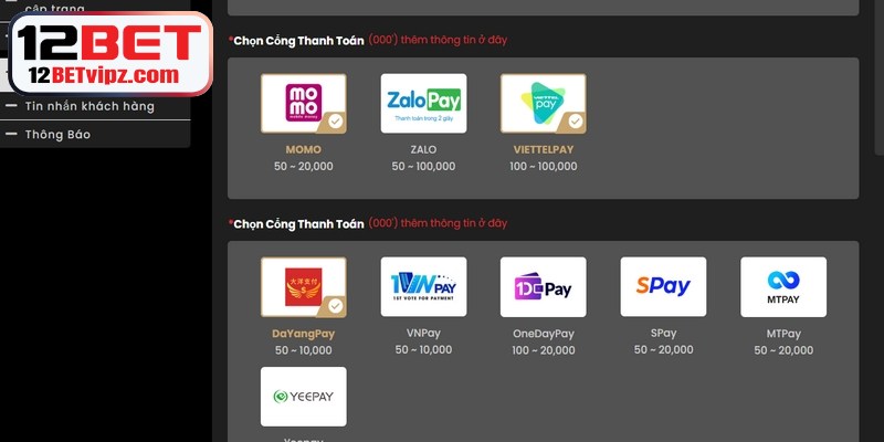 Đăng Ký 12BET - Cập Nhật Quy Trình Truy Cập Mới Nhất 9 Quy trình nạp tiền 12BET dễ dàng cho người mới